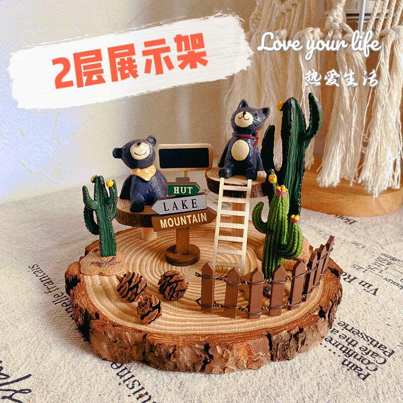 2层展示架圆盘多层收纳架盲盒场景搭配拍照道具手工森系道具娃屋