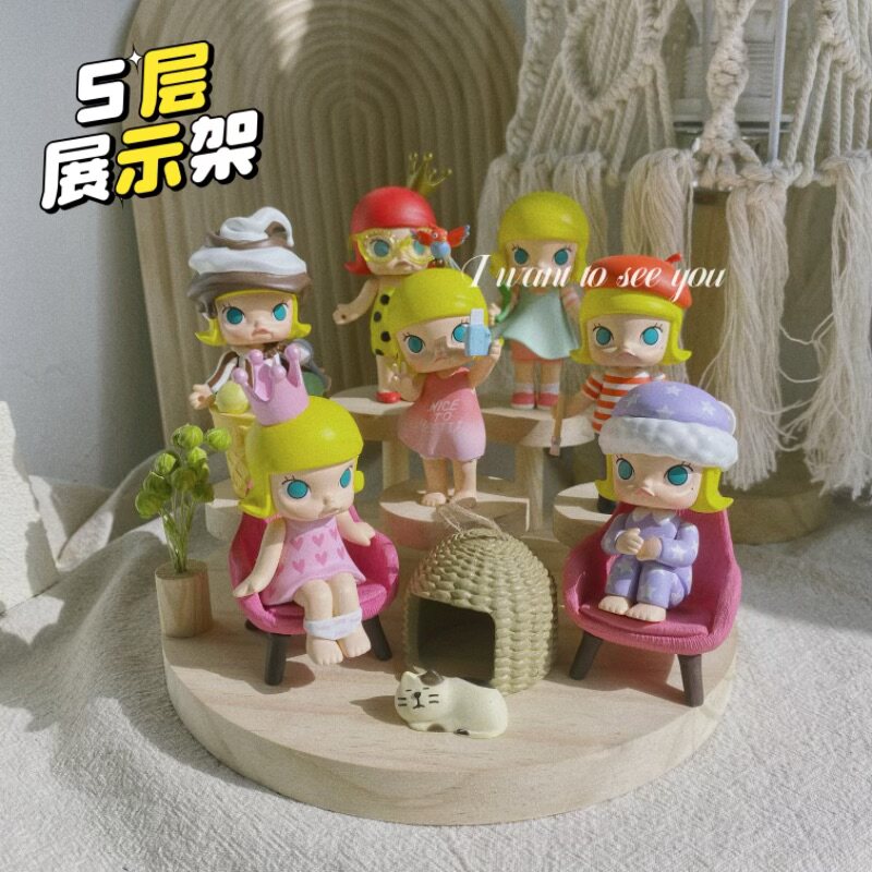 5层展示架桌面摆件盲盒场景道具娃屋收纳盒多层圆盘桌面实木搭配