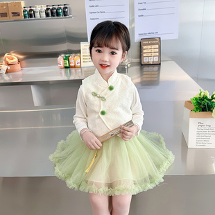 中国风公主裙宝宝春季 女童连衣裙春装 洋气儿童装 裙子 2024新款 套装