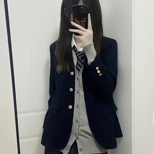 圣研高西装 JK日系制服女学院风三粒扣原创灰色黑色绀西服外套日
