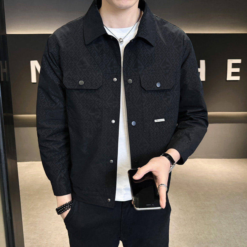 2026春秋季新款潮流翻领外套男士高端暗花衬衣式夹克男款薄款春装
