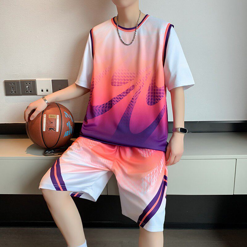 夏季大童速干冰丝短袖t恤男孩青少年初中高中学生篮球服运动套装