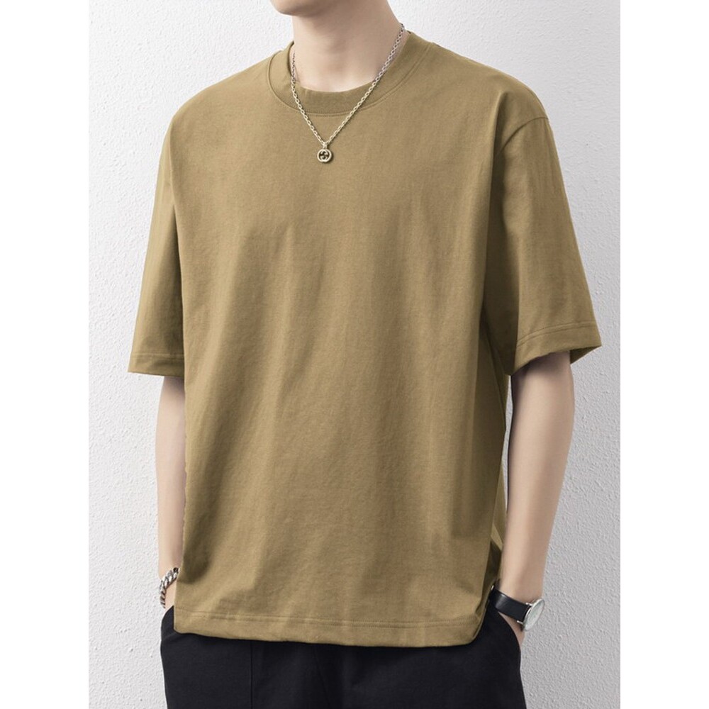 短袖男款夏季重磅潮牌简约百搭纯棉t恤男士宽松休闲纯色半袖上衣