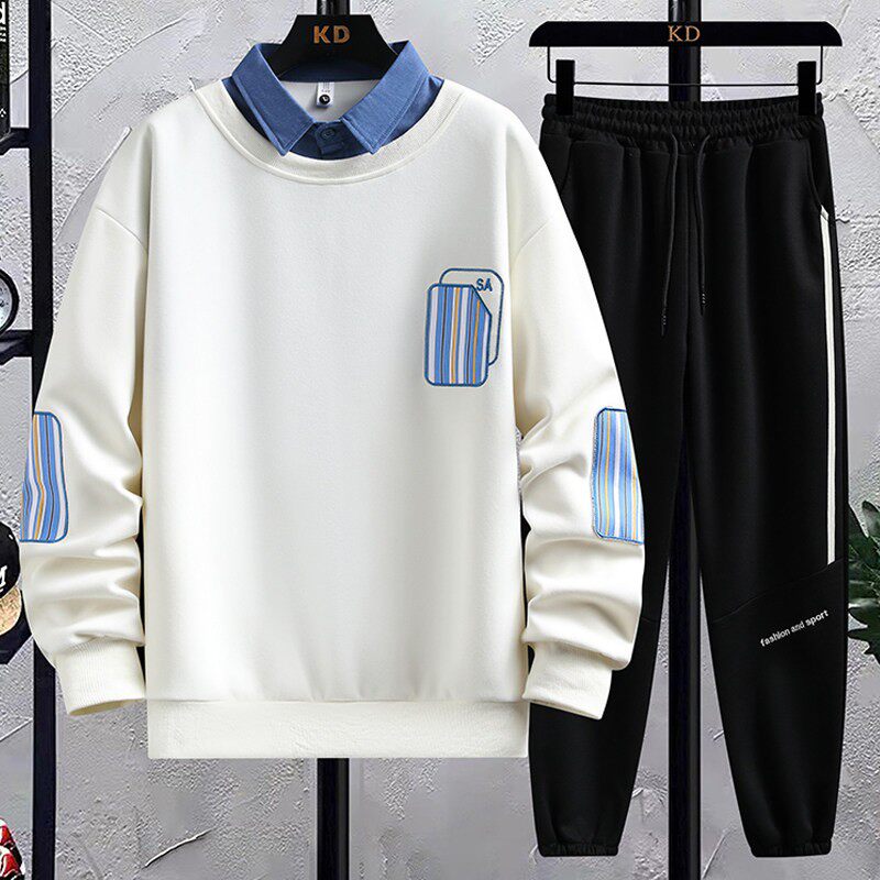 春秋季假两件卫衣男青少年潮流帅气男装一套衣服搭配休闲运动套装