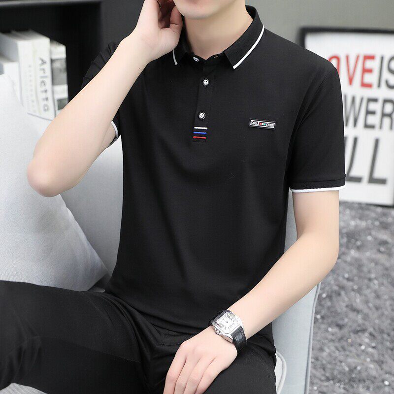 冰丝带领POLO衫纯棉短袖t恤男士夏季薄款翻领体恤半袖夏装上衣服