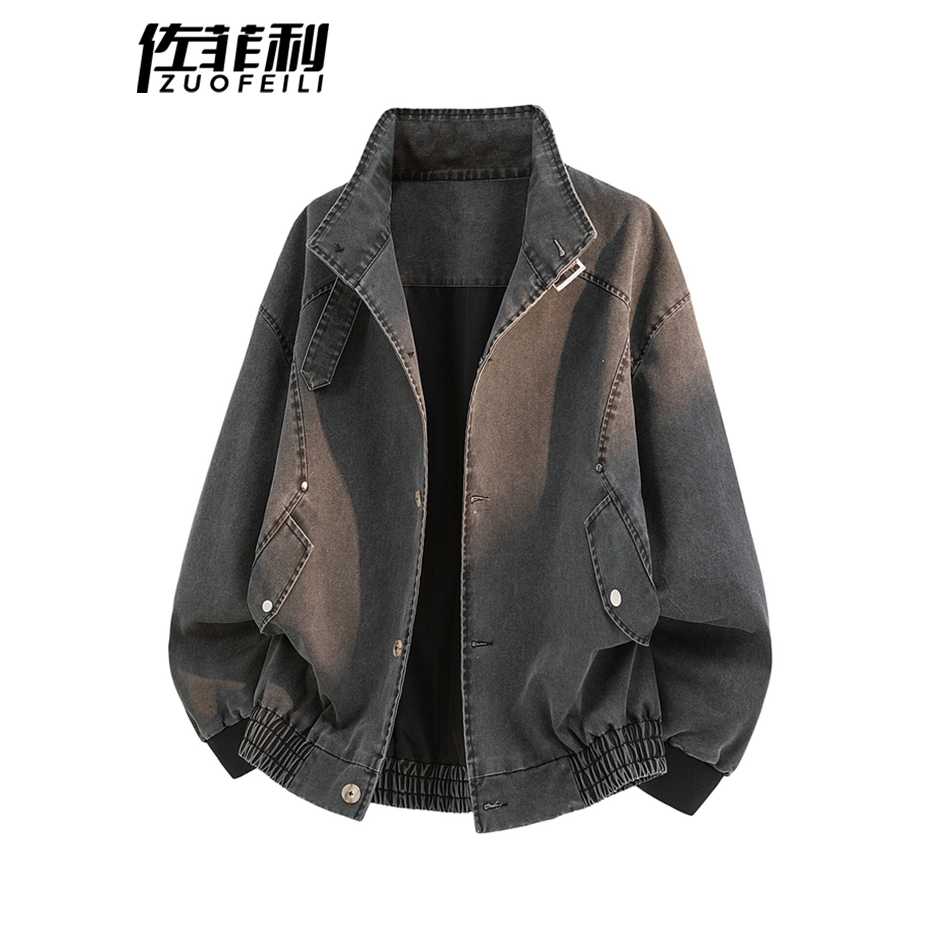 立领外套男春秋季2026新款宽松美式风春装衣服单排扣利落牛仔夹克