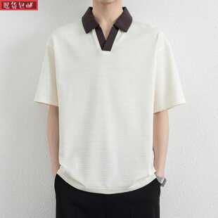 新品设计感翻领短袖男t恤2026夏季新款冰丝男装宽松半袖体恤男款T