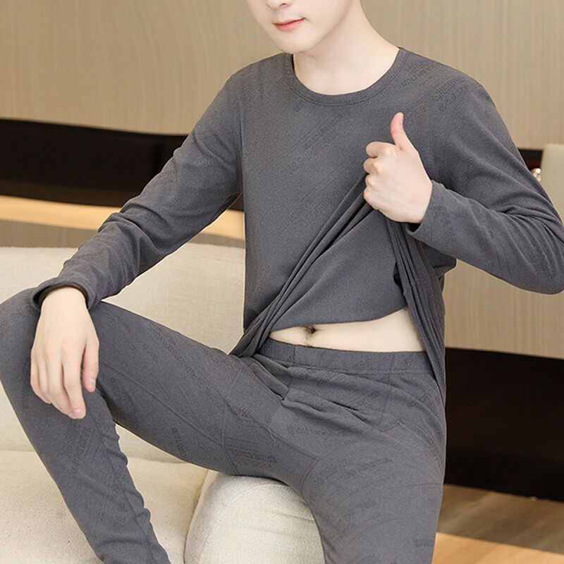 双面德绒保暖内衣男款秋冬季德荣秋衣秋裤套装加绒低领内搭打底衫