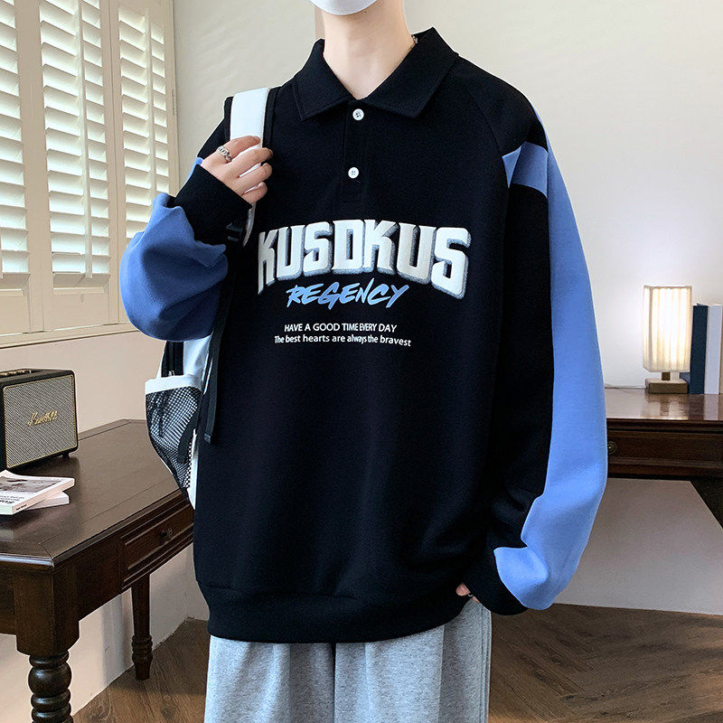 春秋季POLO衫卫衣男13岁初中学生上衣男装15青少年大童纯棉打底衫