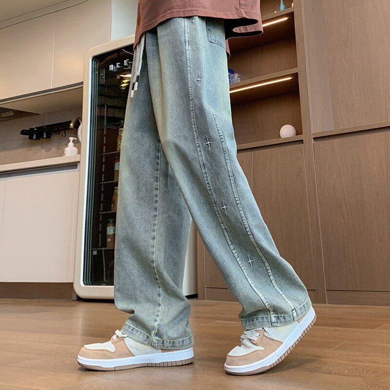 青少年牛仔裤男孩初中生中学生春秋款直筒休闲长裤15岁男大童裤子