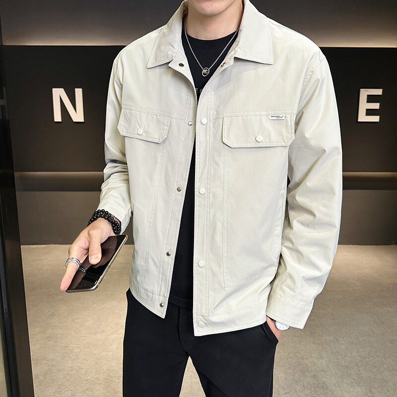 高端翻领行政夹克男士薄款春装2026新款潮牌微宽松青年工装外套男