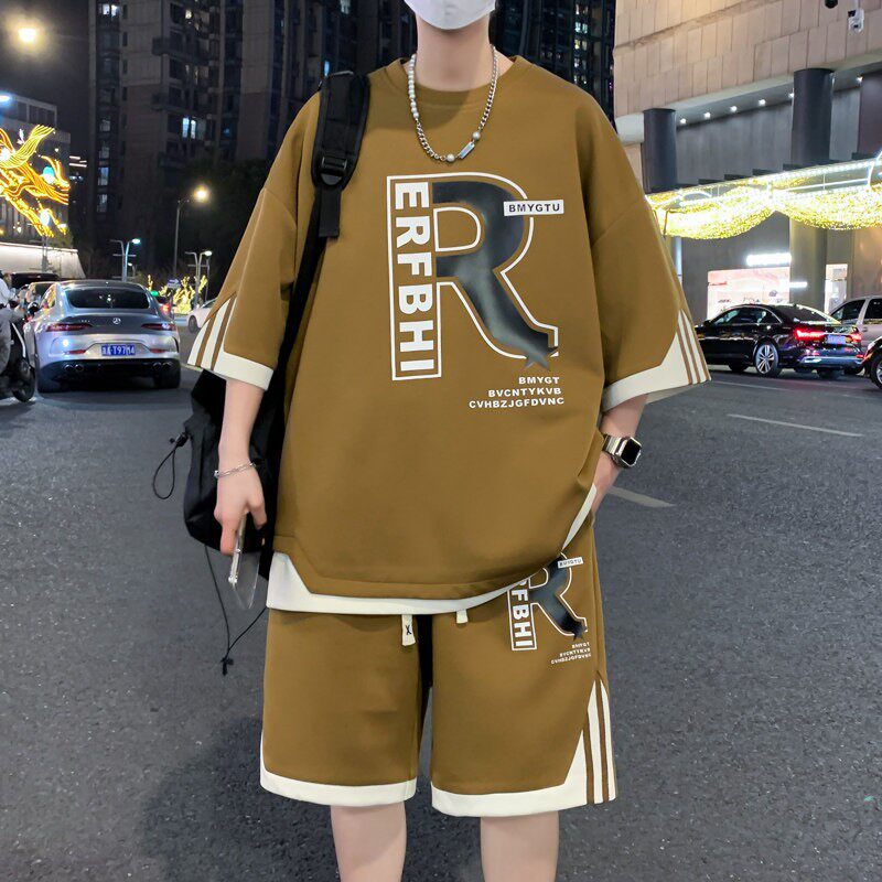 帅气夏装一整套青少年短袖t恤男夏季休闲运动套装短裤穿搭潮流酷