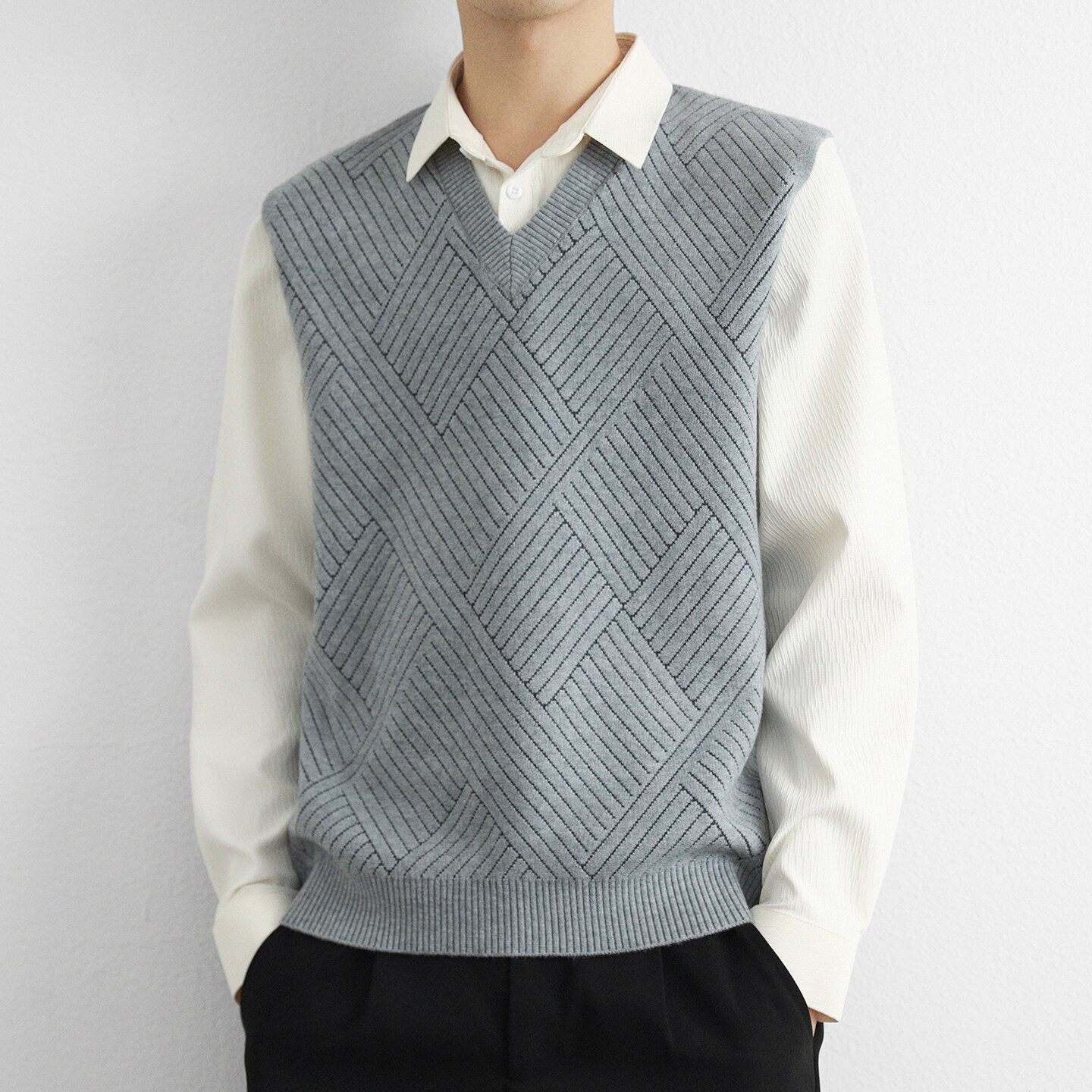 马甲衬衫拼接假两件上衣男2026春秋季学院风宽松潮牌POLO领针织衫