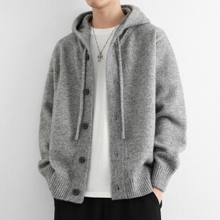 高品质连帽针织开衫男宽松毛衣外套男款秋冬季加厚休闲秋装夹克衫
