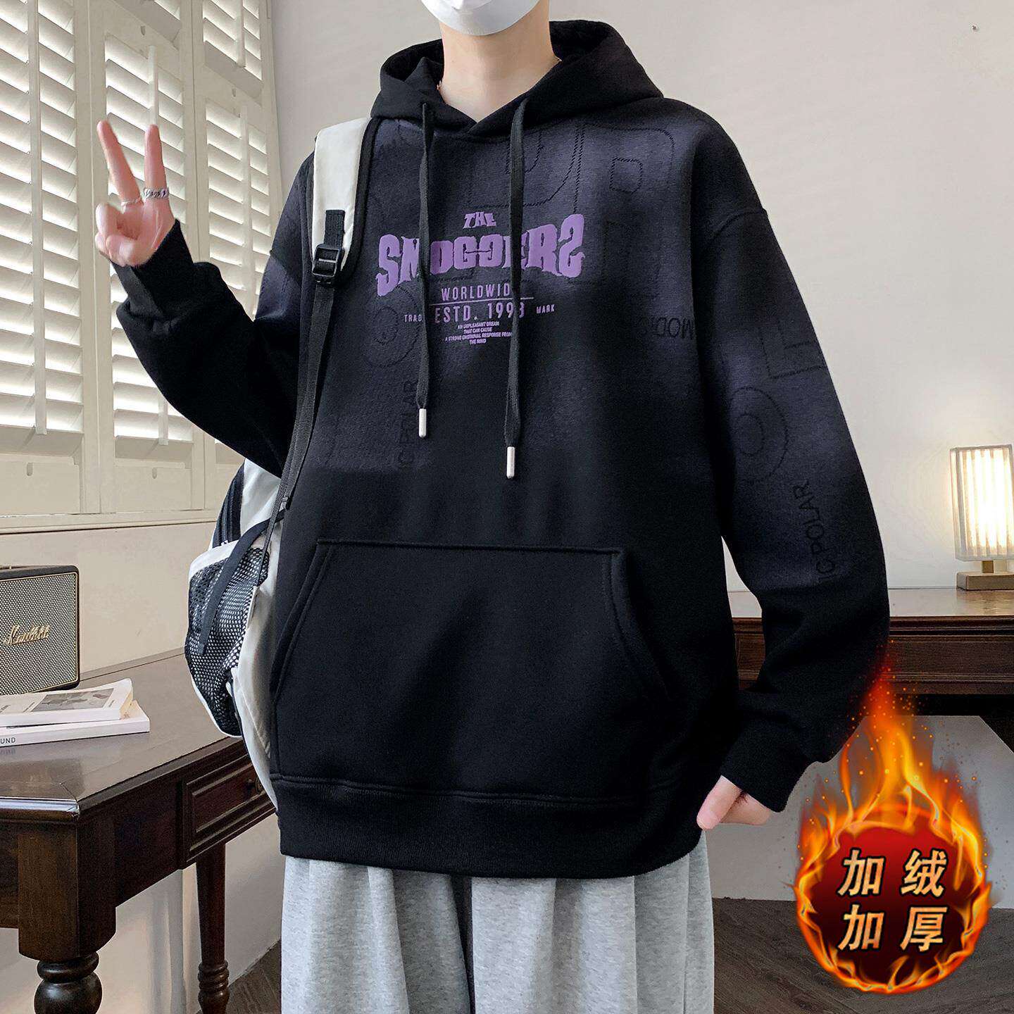 春秋季初中高中新款青少年连帽卫衣男孩学生外套帅气大童春装上衣