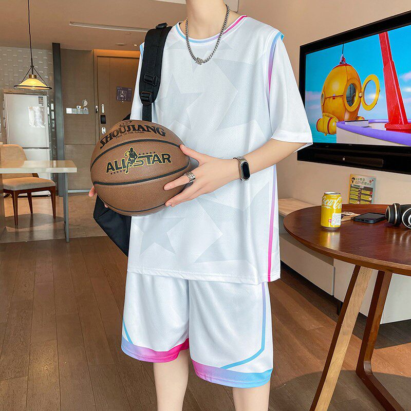 夏季男款球衣冰丝青少年短袖t恤初中学生潮牌大童篮球服运动套装