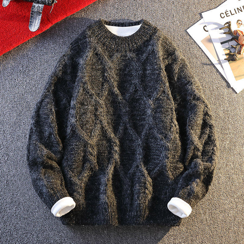 高级感毛衣男士秋冬季加厚青少年针织衫宽松套头打底羊毛衫外套男