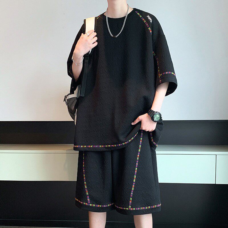 搭配一整套衣服休闲运动套装男士短袖T恤夏季潮流潮牌酷帅气夏装