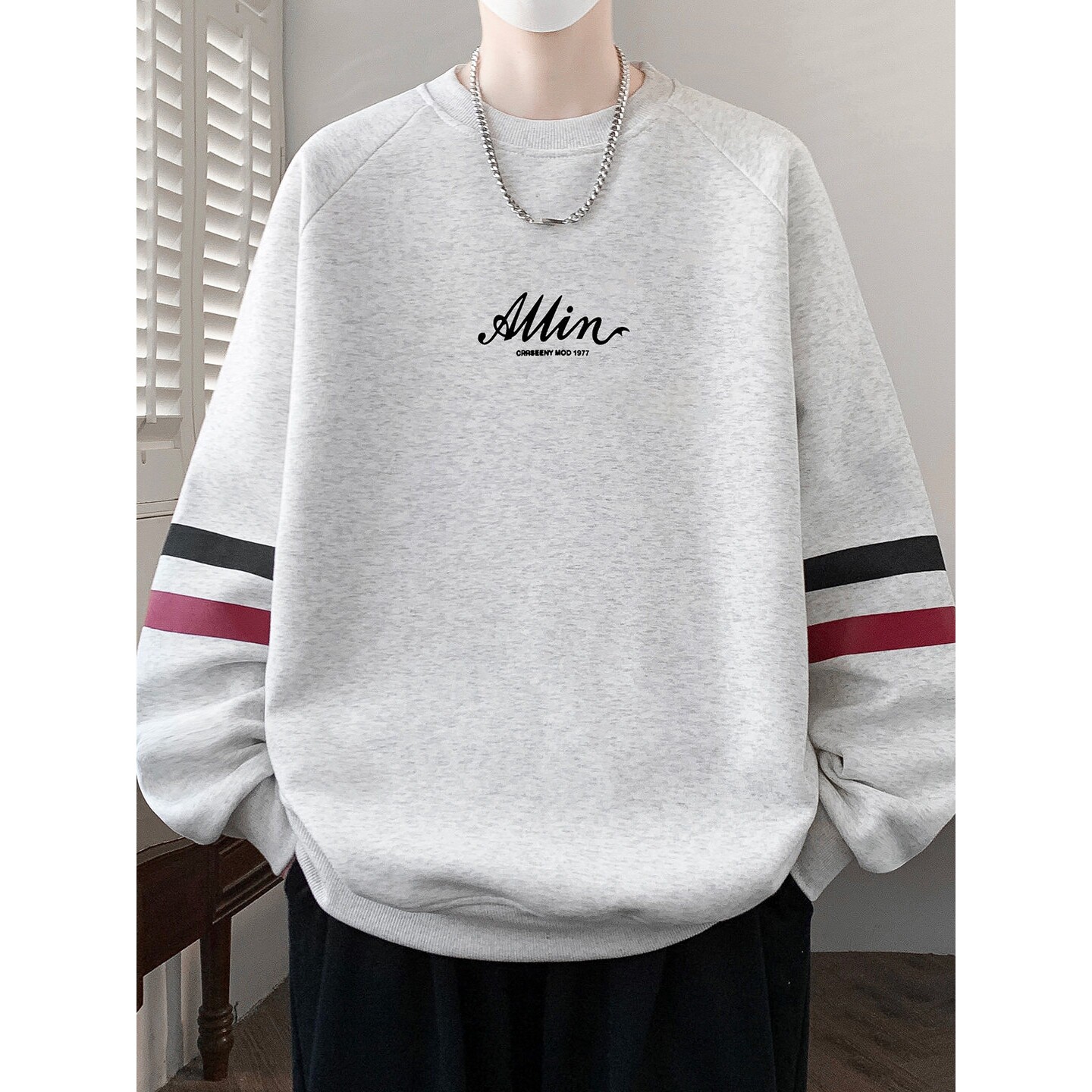 春秋款圆领卫衣男生初中高中学生潮牌帅气长袖t恤青少年男装上衣