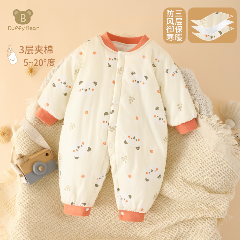 全棉纯棉宝宝棉服秋冬款新生婴儿衣服夹棉连体衣保暖棉衣男女加厚