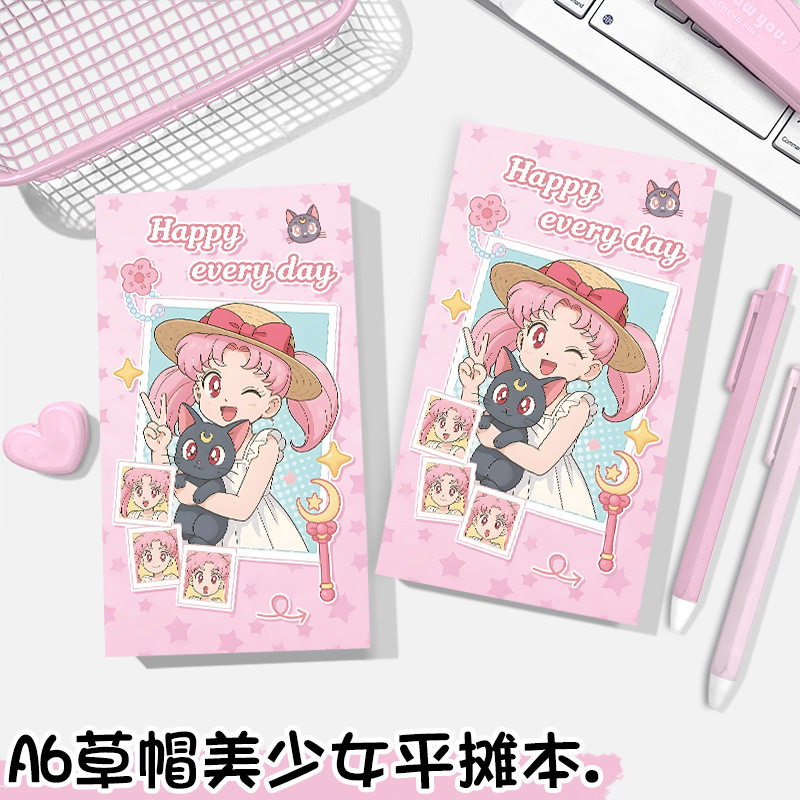 新款草帽美少女A6彩页平摊本随身口袋本子可爱便签本记事本加厚