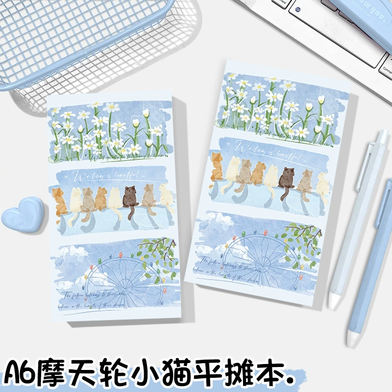 新款摩天轮小猫a6平摊本彩页笔记本猫咪便签本加厚随身记事本学生