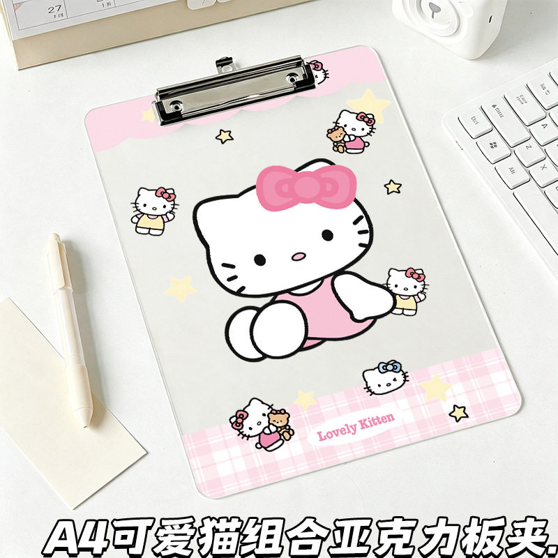 新款可爱猫组合A4板夹亚克力透明文件夹板学生试卷收纳写字垫板夹