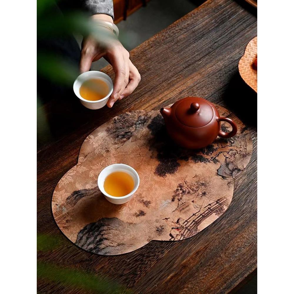 海棠小茶席防水茶垫新中式禅意锦缎轻奢高端个人干泡席隔热垫子
