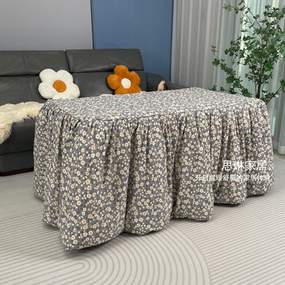 蓝翠花烤火被可脱胆拆洗长方形取暖桌电暖炉烤火罩桌子罩加厚保暖