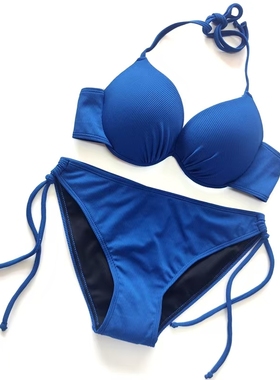 2025新款性感欧美ins比基尼泳衣女黑色钢托聚拢有大码大胸比坚尼