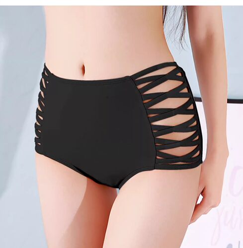 欧美白色性感比基尼泳衣高腰泳裤女士三角黑色显瘦大码温泉游泳裤