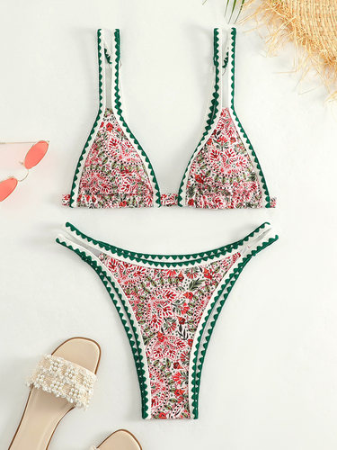 新款性感比基尼分体两件套泳衣沙滩比坚尼ins风碎花度假bikini