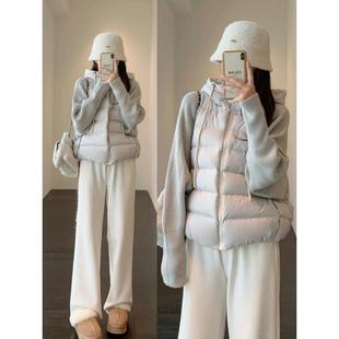 韩版 新款 假两件棉衣保暖棉袄外套 2025冬季 轻薄针织拼接棉服女款