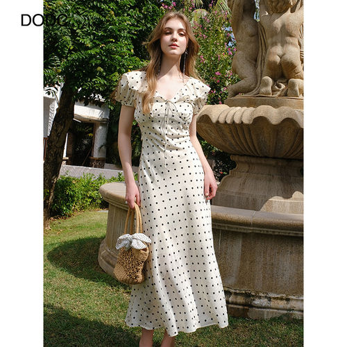 dodc米色波点洋装女夏季