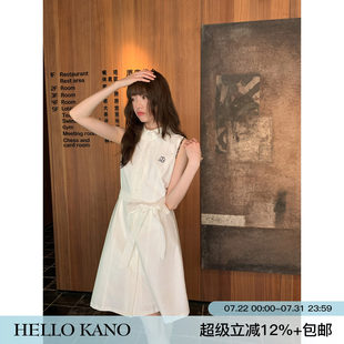 你好卡农 法式撞色刺绣无袖衬衫洋装女夏季新款收腰显瘦a字短裙