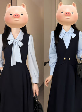 减龄学院风马甲连衣裙女