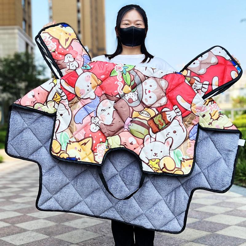 通用电动车冬季加大连体挡风被男女摩托车防风护腿罩加绒防水口