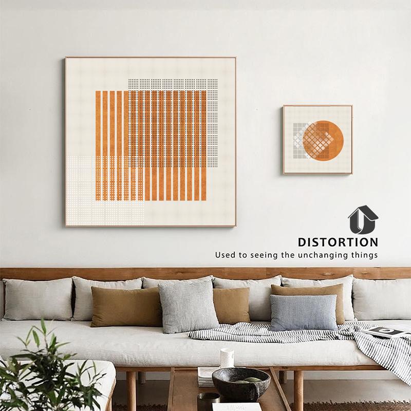 橙色现代轻奢正方形客厅装饰画现代简约卧室床头挂画餐厅几何抽象图片
