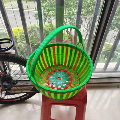 塑料编织手工篮子家用圆形手提篮购物篮买菜篮鸡蛋筐采摘篮收纳筐