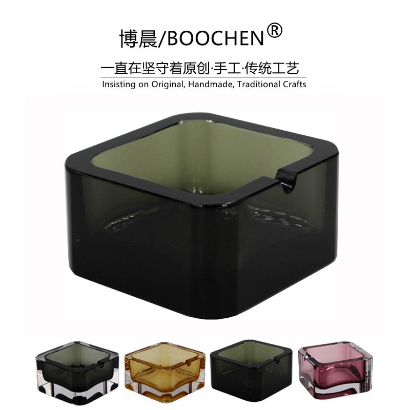 直销欧式简约烟缸方形水晶玻璃手彩色黑色商务时尚客房卧室烟灰