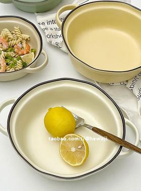 简约双耳碗家用日式大号汤碗面碗高颜值北欧风餐具陶瓷汤盆沙拉碗