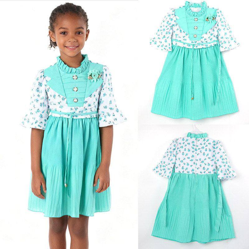 卢旺达女童精致连衣裙木耳边宽松薄荷绿公主裙领口假两件纽扣碎花,童装/婴儿装/亲子装,连衣裙,淘宝优惠券,粉丝福利购,淘宝优惠卷