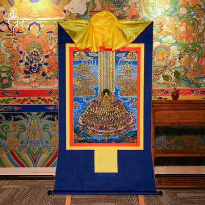 藏村 释迦皈依境唐卡 家用用品释迦牟尼佛挂件挂画西藏镀金装饰画