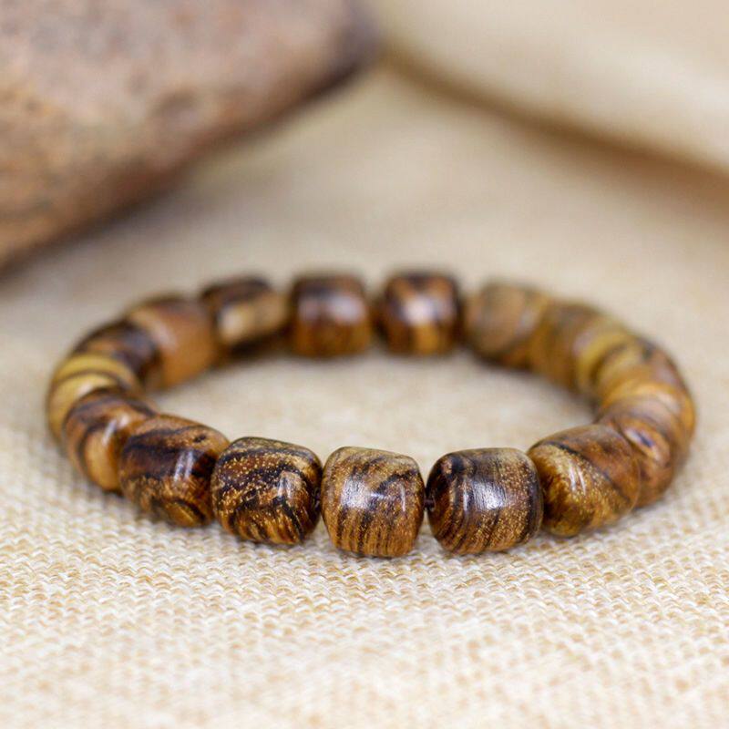 인도네시아 꽃 QINNAN 양동이 구슬 팔찌 부처님 구슬 팔찌 자연 향기 타이거 스킨 패턴 공물 나무 AGARWOOD 팔찌 장난감