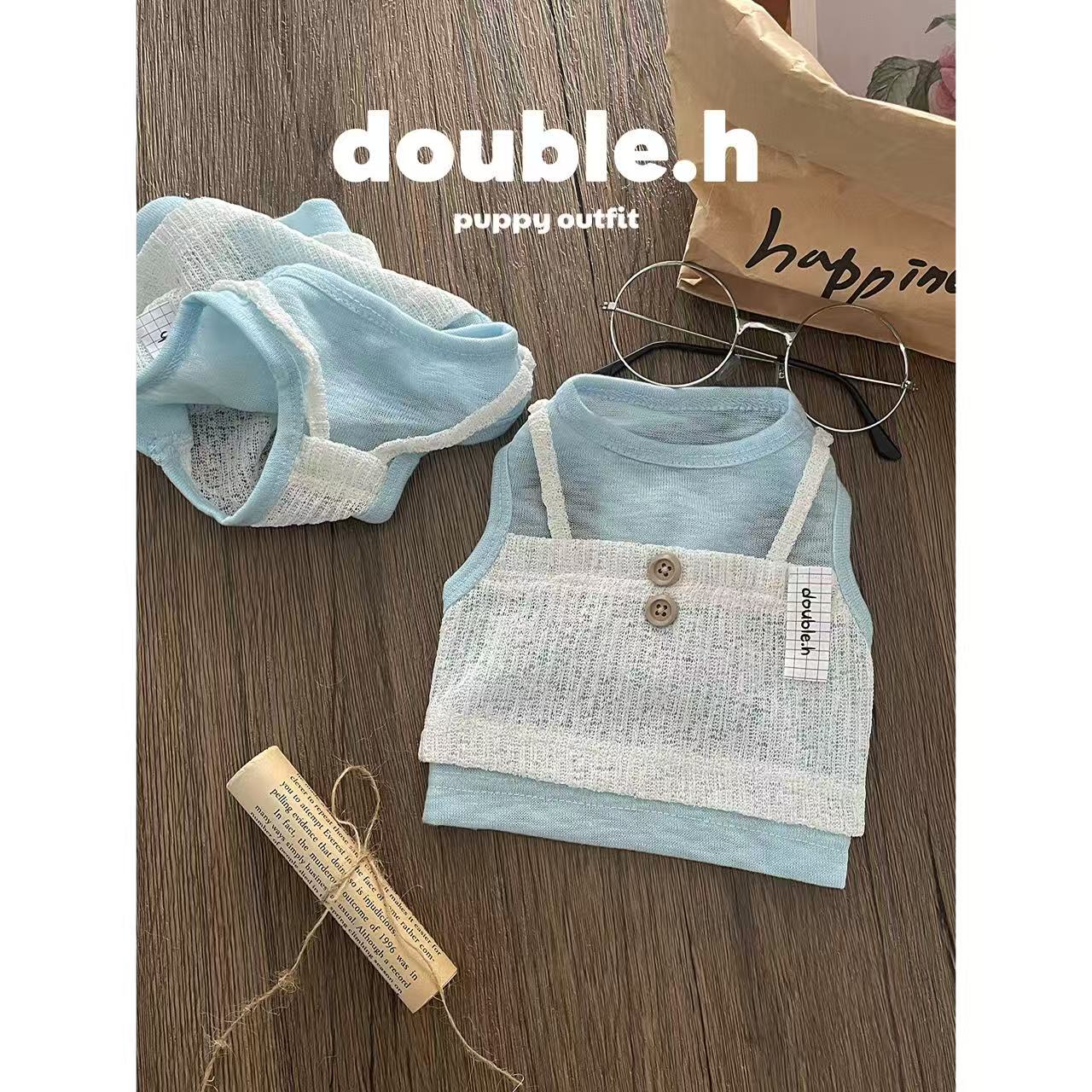 double.h宠物短袖 地中海配色无袖假两件 马尔济斯比熊西施雪纳瑞
