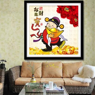 招财进宝钻石画满钻新款客厅简单粘钻十字绣小财神砖石绣小幅小件