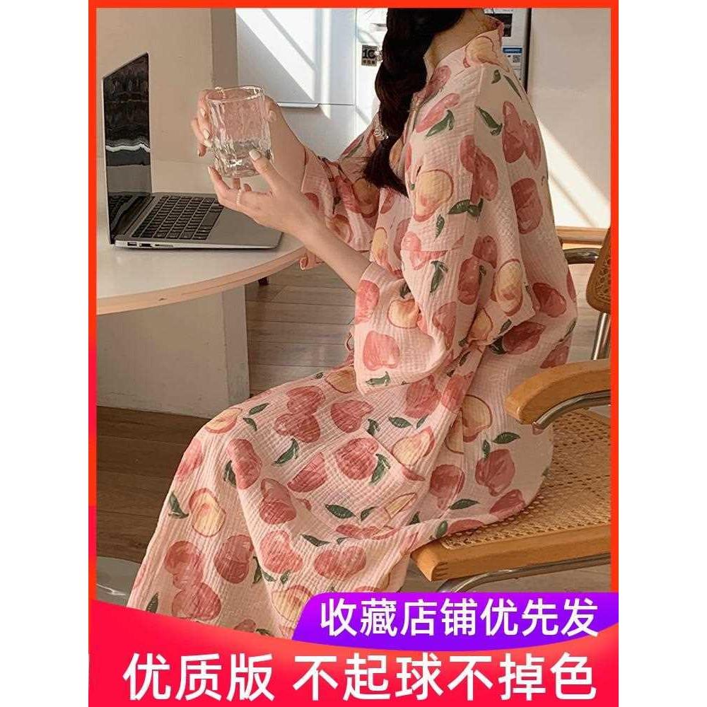 睡袍春秋款女纯棉纱布蜜桃夏季浴袍日式和服浴衣女款睡裙夏款睡衣