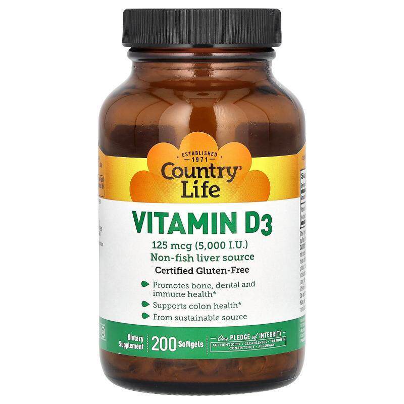 乡村生活,Vitamin D3, 125 mcg (5,000 IU), 60 Softgels
