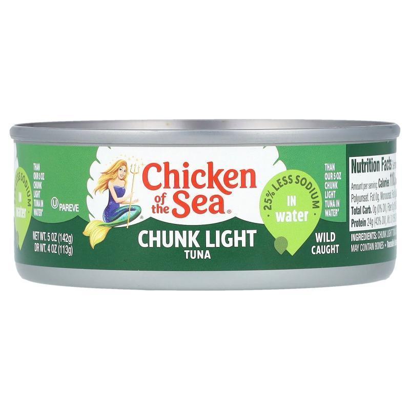 美人鱼,Chunk Light Tuna In Water, 25% Less Sodium in Water,