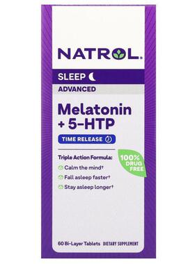Natrol,褪黑荷尔蒙+5-HTP高级睡眠60 粒双层片剂